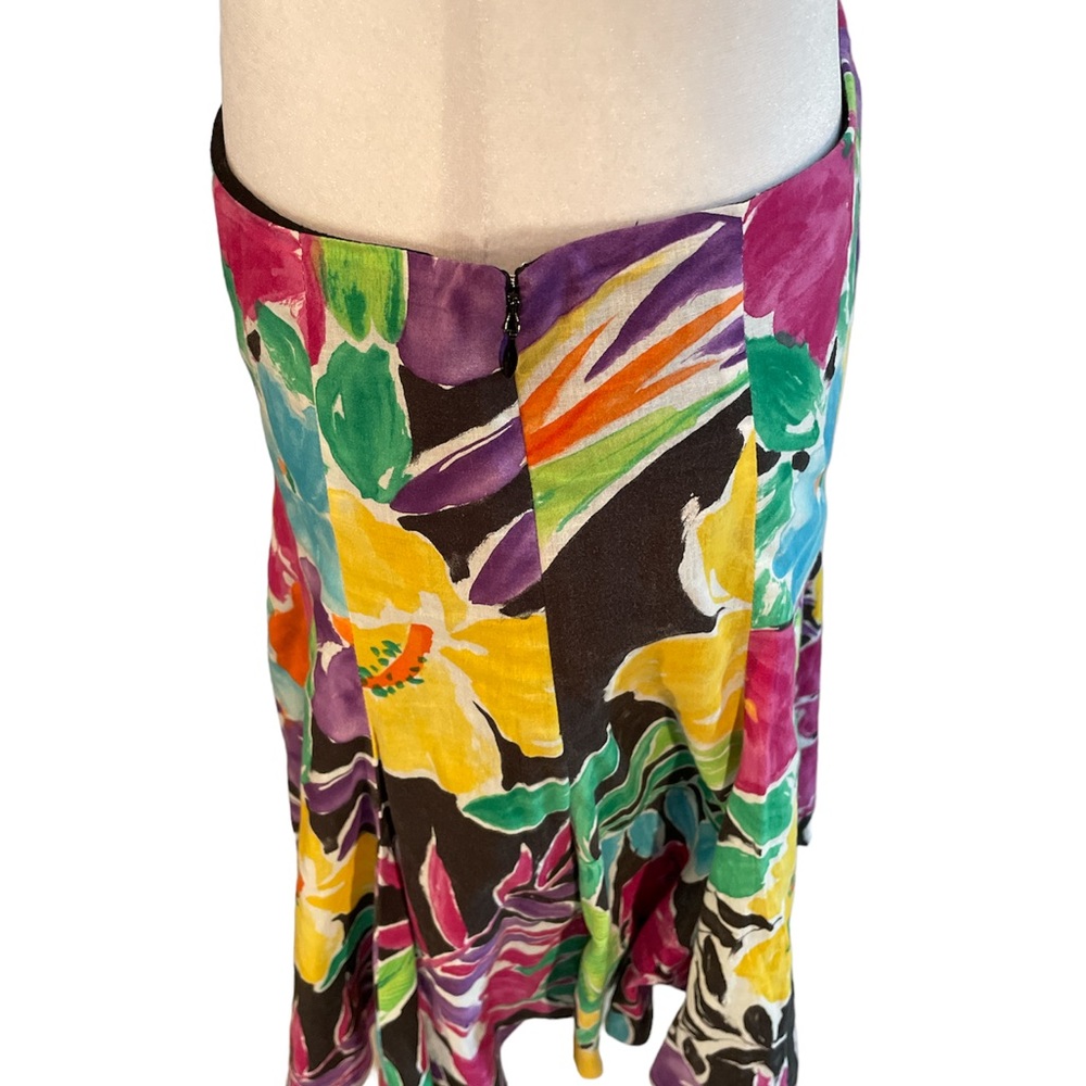 Lauren Ralph Lauren Multi-Color Floral & Leaf Print Pleated Knee Length Skirt 4P - Picture 2 of 12